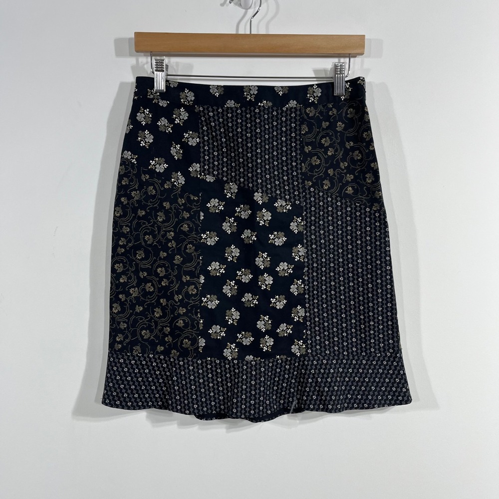 Ann Taylor Retro Preppy Boho Floral Patchwork Cotton A-Line Mini Skirt 6P NEW